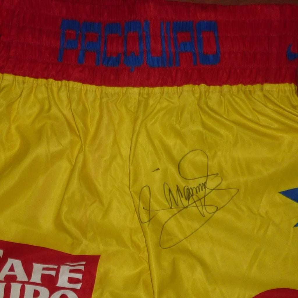 Manny Pacquiao autographed Philippines yellow boxing trunks