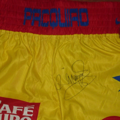 Manny Pacquiao autographed Philippines yellow boxing trunks