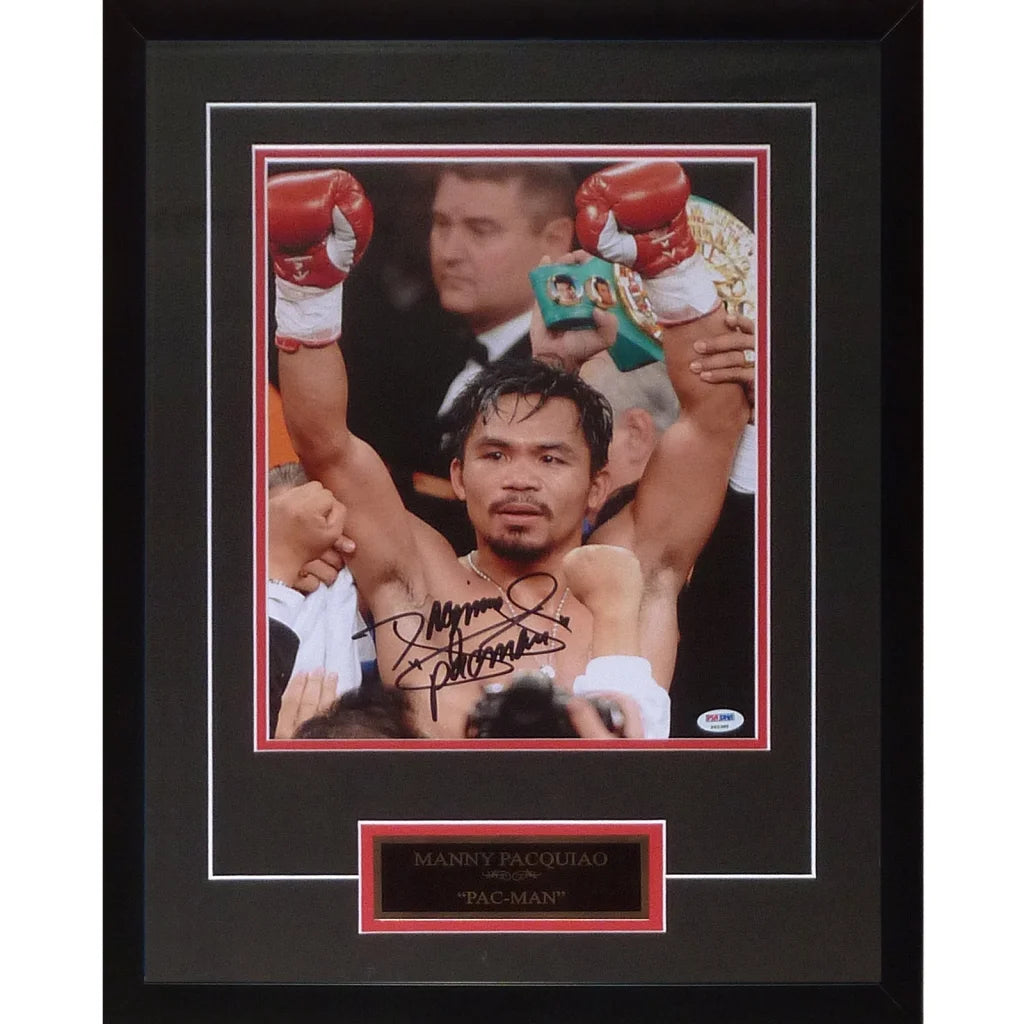 Manny Pacquiao signed photo with red gloves and championship belt