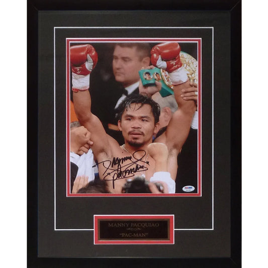 Manny Pacquiao signed photo with red gloves and championship belt