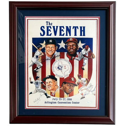 Deluxe framed 1986 seventh event autographed baseball lithograph with Mantle Ford Gibson Brock signatures