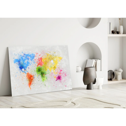 Colorful Watercolor World Map Glass Wall Art Canvas | Modern Wall Art Decor | vintageantiquesgifts.com