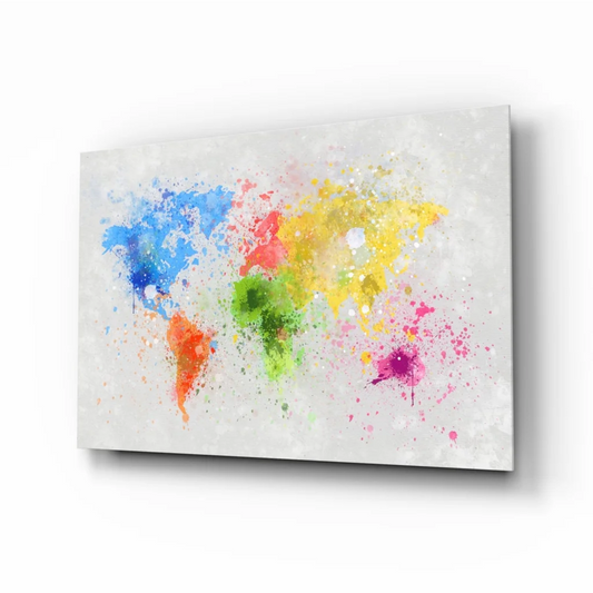 Colorful Watercolor World Map Glass Wall Art Canvas | Insigneart USA | vintageantiquesgifts.com