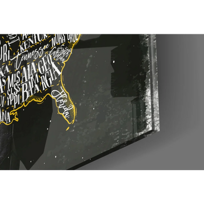 Black and gold USA map wall art with cursive foil state names