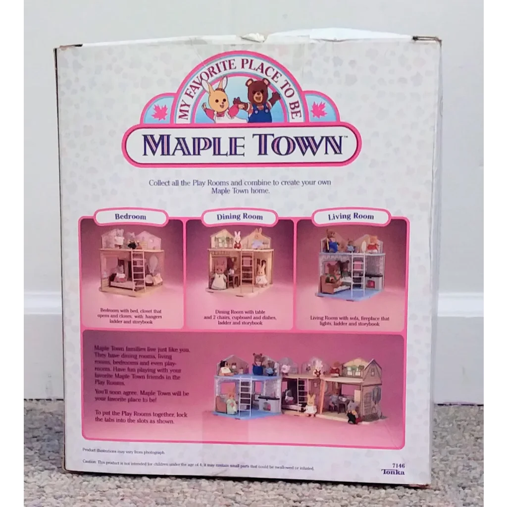 Rare 1986 Maple Town Toy Dining Room Set Box with Colorful Illustrations