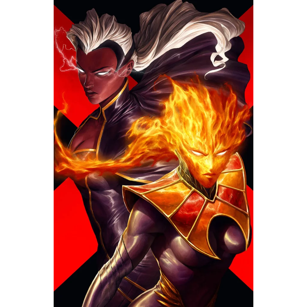 Epic Female Superheroes Dave Rapoza Exclusive Virgin comic back cover with lightning and fire women