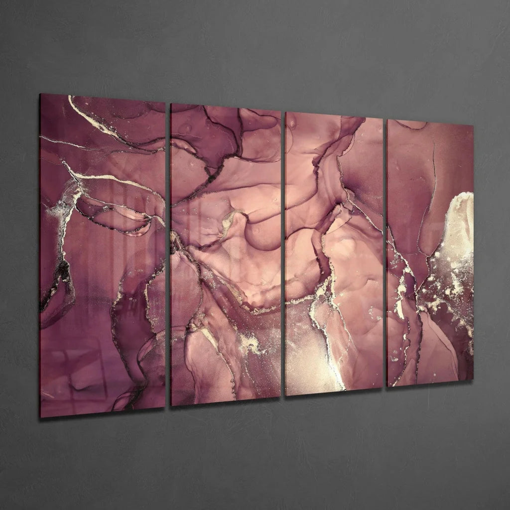 Swirling Maroon Rose Gold Abstract Canvas Wall Art Set | Glass Wall Art Print | vintageantiquesgifts.com