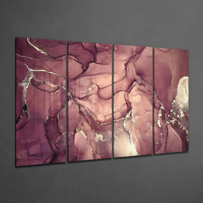 Swirling Maroon Rose Gold Abstract Canvas Wall Art Set | Glass Wall Art Print | vintageantiquesgifts.com