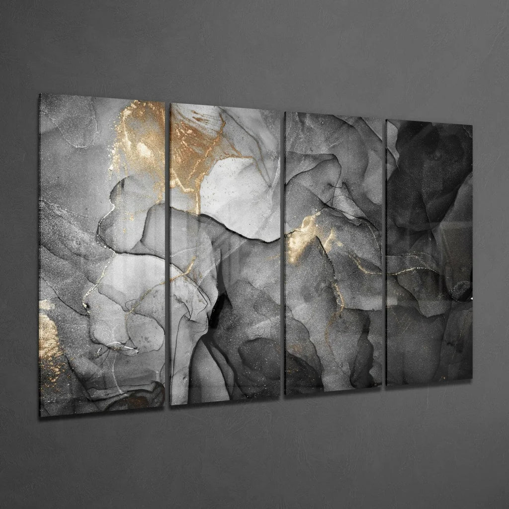 Stunning Gold Marble Glass Wall Art Triptych Set | Glass Wall Art Print | vintageantiquesgifts.com