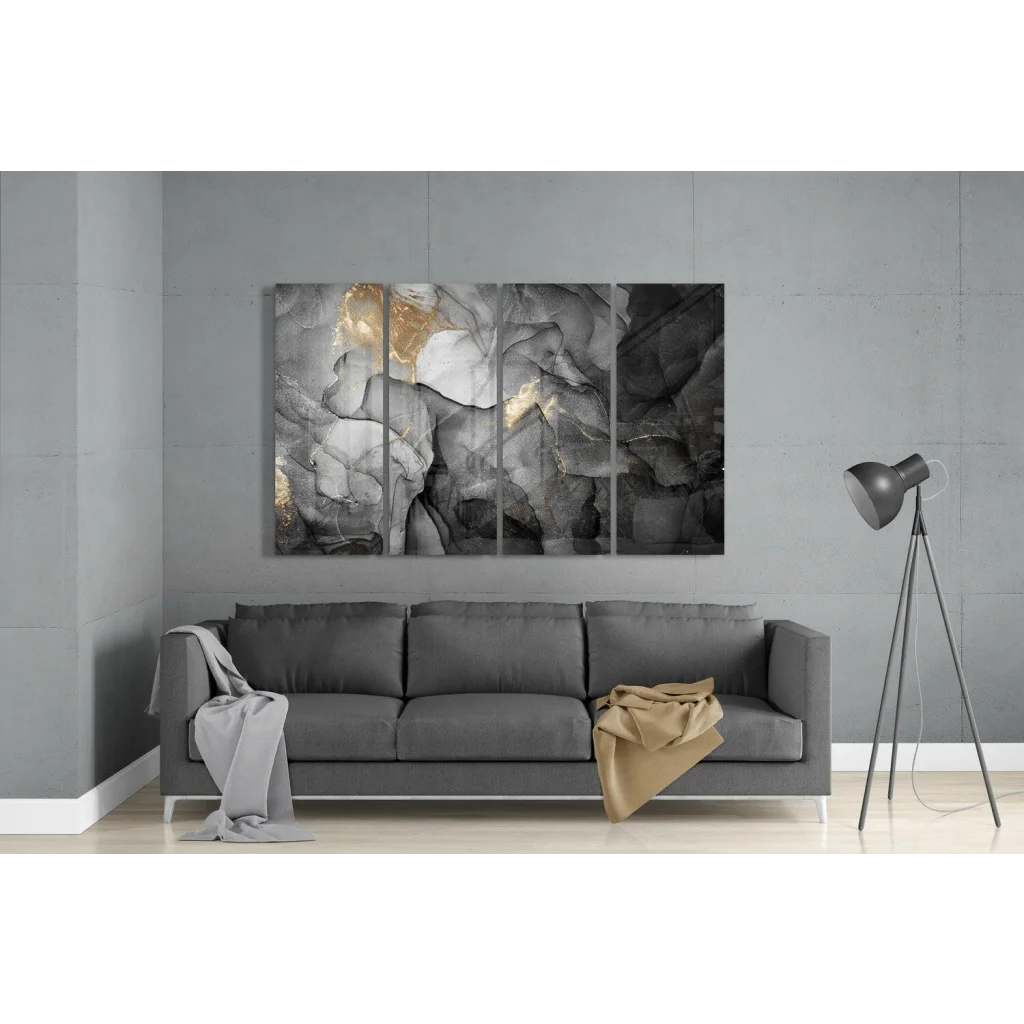 Stunning Gold Marble Glass Wall Art Triptych Set | Modern Wall Art Decor | vintageantiquesgifts.com