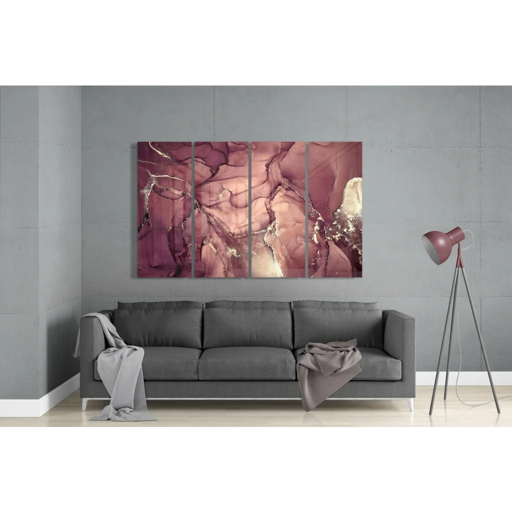 Swirling Maroon Rose Gold Abstract Canvas Wall Art Set | Modern Wall Art Decor | vintageantiquesgifts.com
