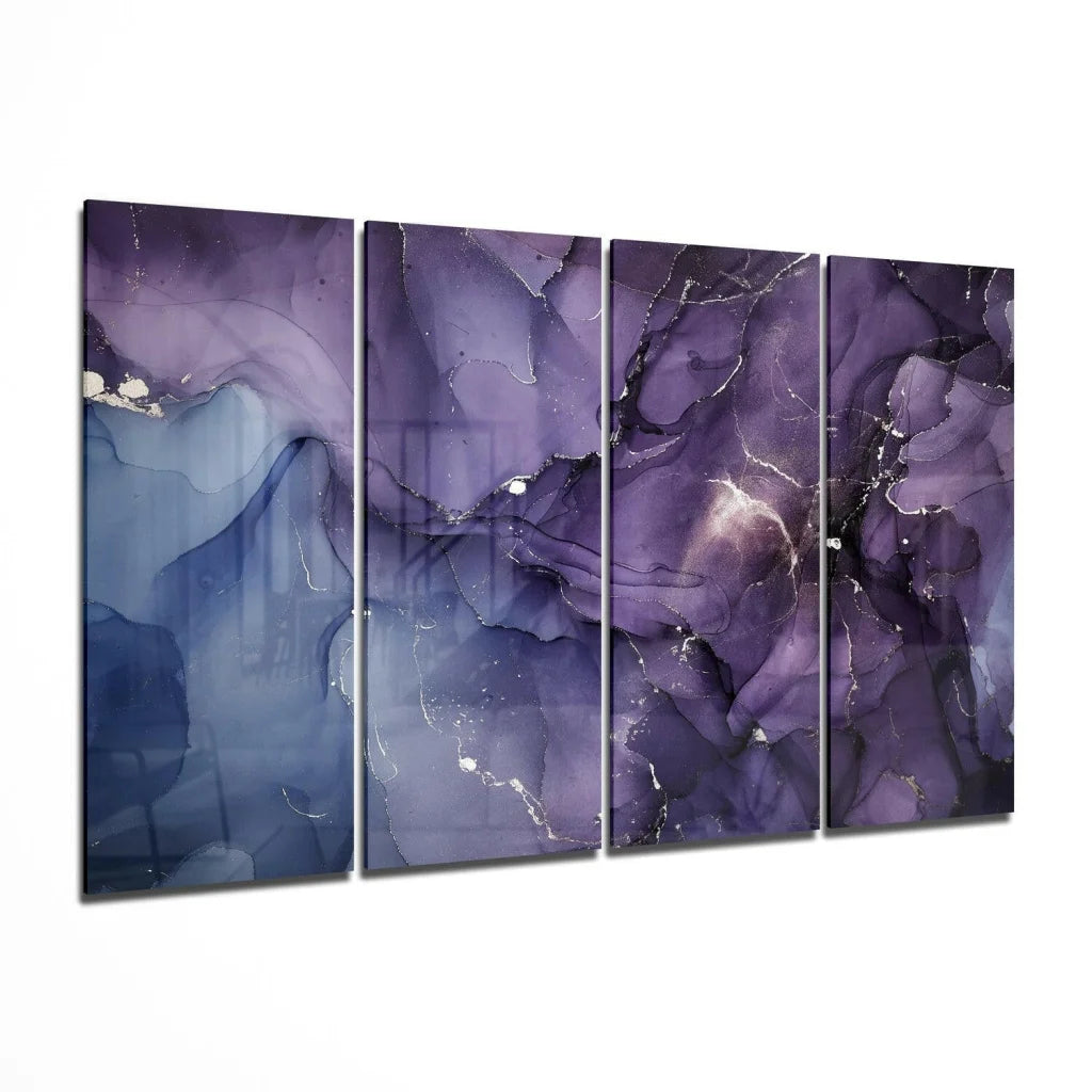 Stunning purple blue marbled glass wall art triptych set