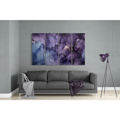 Stunning purple blue marbled glass wall art triptych set