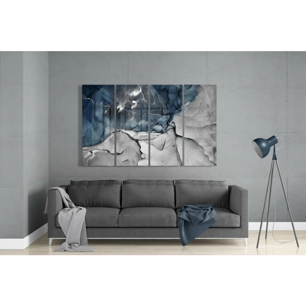 Stunning Blue Abstract Glass Wall Art Five Panel Set | Modern Wall Art Decor | vintageantiquesgifts.com