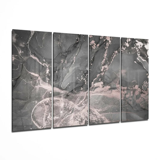 Stunning pink gray marble glass wall art set with swirling hues
