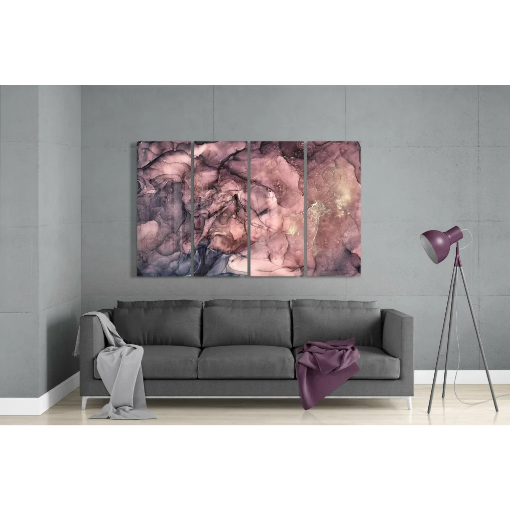 Swirling Purple Rose Gold Abstract Wall Art Triptych Canvas | Modern Wall Art Decor | vintageantiquesgifts.com
