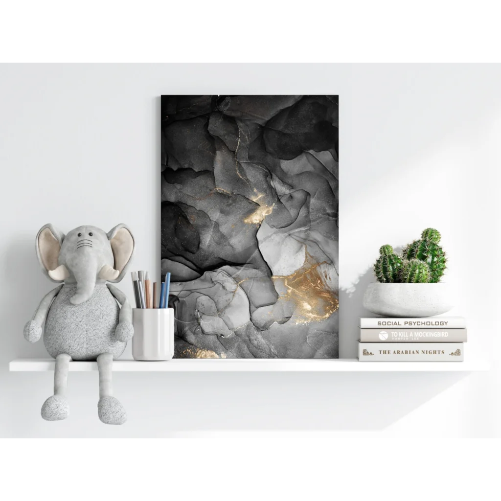 Black and gold marbled abstract art on Insigne aluminum prints