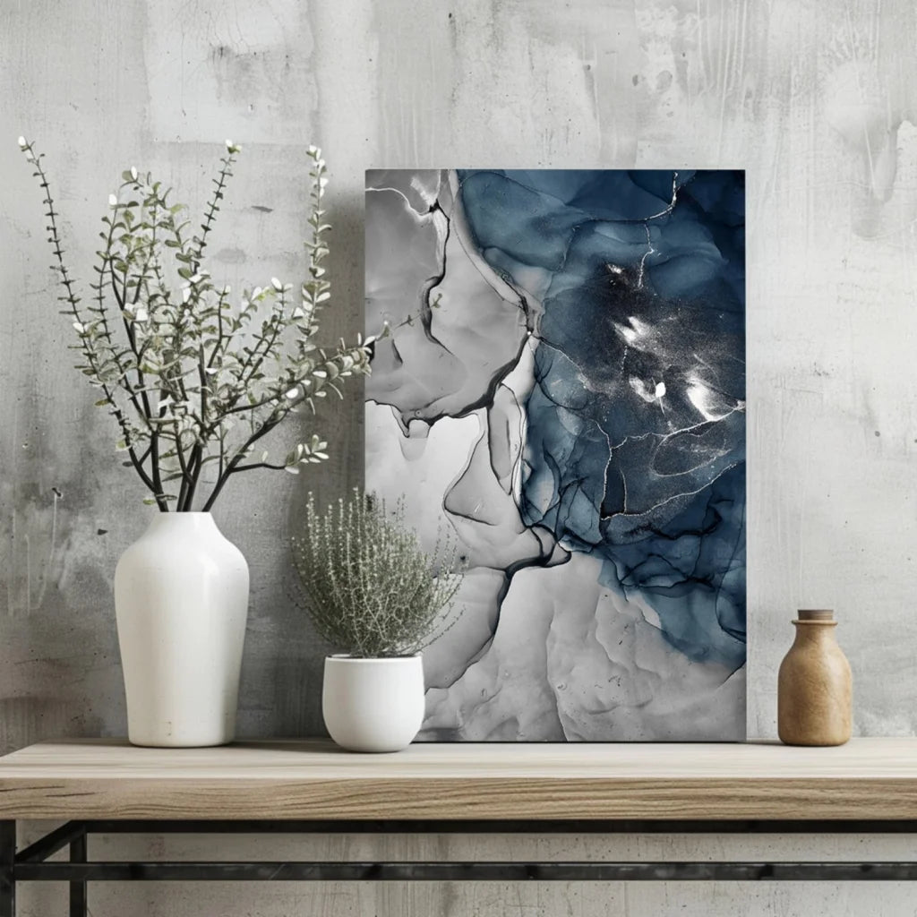 Stunning insigne aluminum prints with swirling blue marble gradients