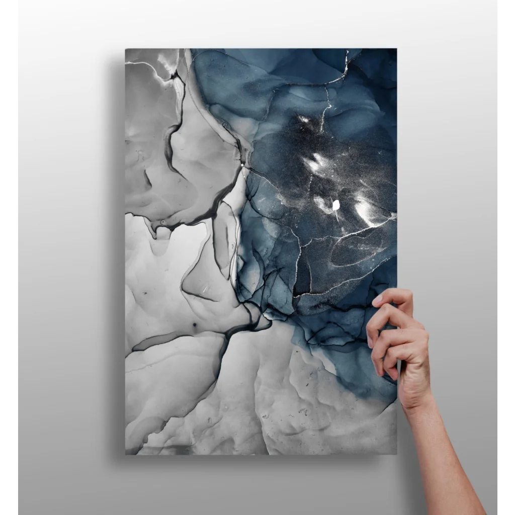 Stunning insigne aluminum prints with swirling blue marble design