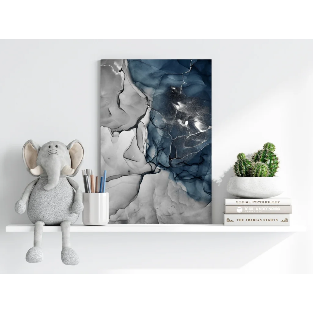 Stunning insigne aluminum prints with swirling blue marble design