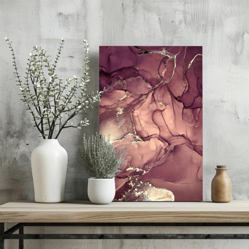 Stunning purple marble insigne aluminum print on canvas