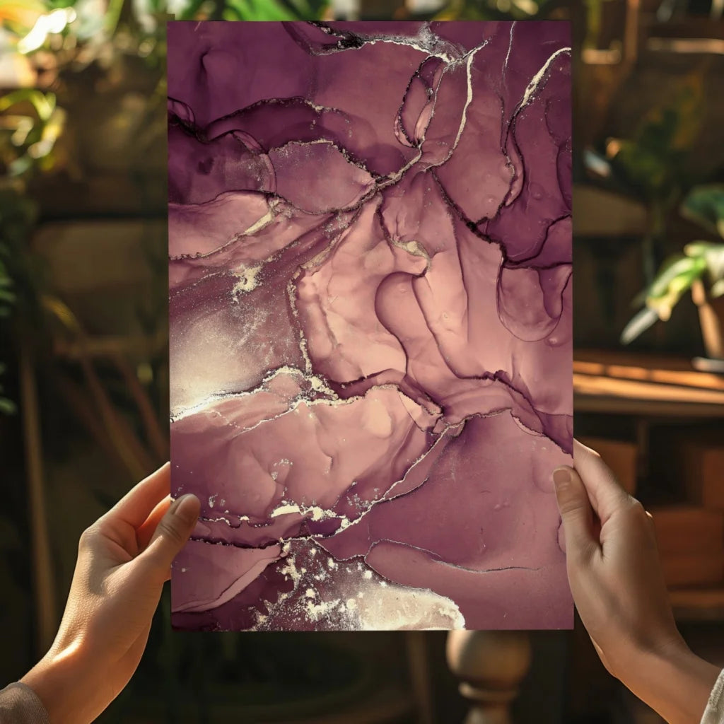 Stunning purple marble insigne aluminum print on canvas