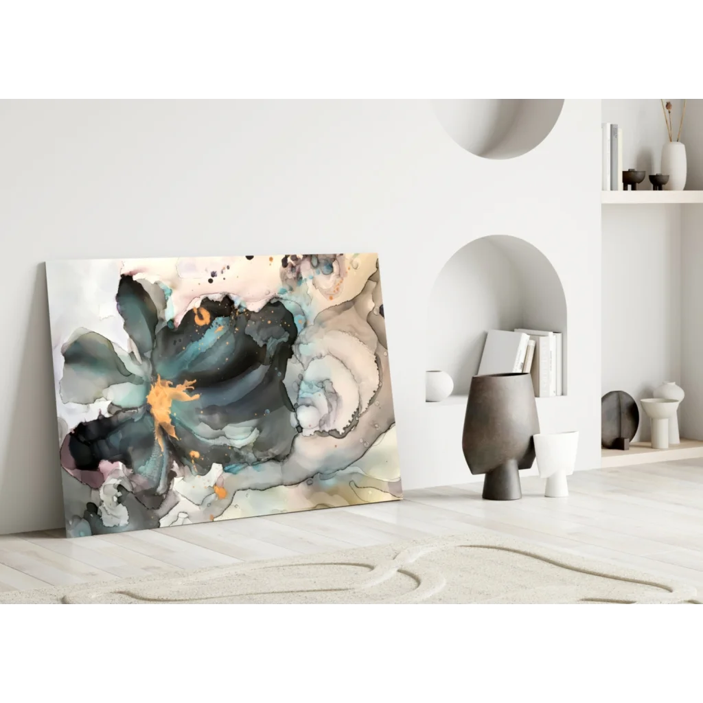 Teal and Gold Abstract Swirl Canvas Wall Art | Modern Wall Art Decor | vintageantiquesgifts.com