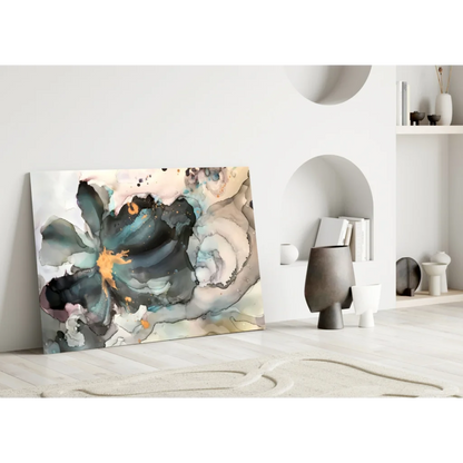 Teal and Gold Abstract Swirl Canvas Wall Art | Modern Wall Art Decor | vintageantiquesgifts.com