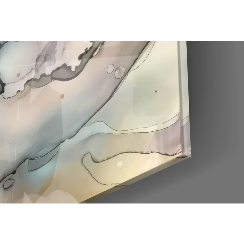 Teal and gold abstract swirl canvas wall art with marbled beige, gray, blue tones
