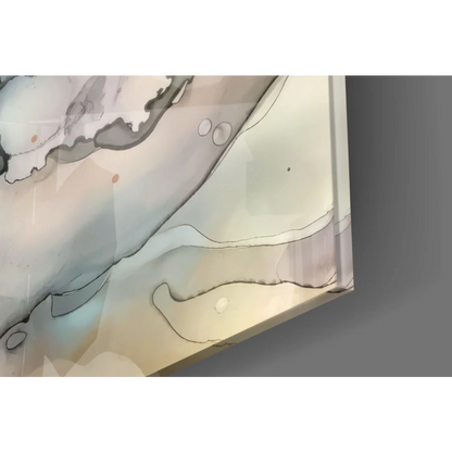 Teal and gold abstract swirl canvas wall art with marbled beige, gray, blue tones