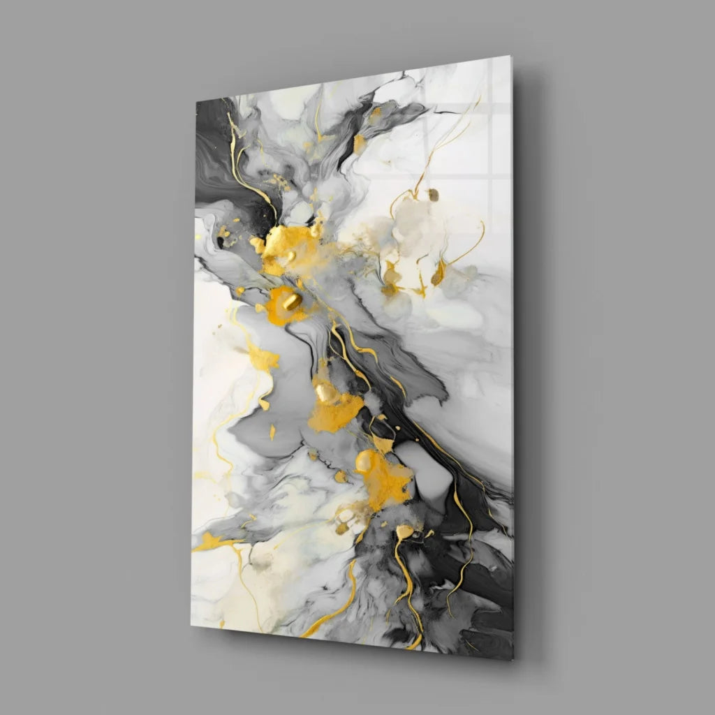 Swirling gold marble abstract canvas wall art with black, white patterns