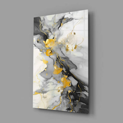 Swirling gold marble abstract canvas wall art with black, white patterns