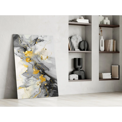 Swirling gold marble abstract canvas wall art with metallic accents
