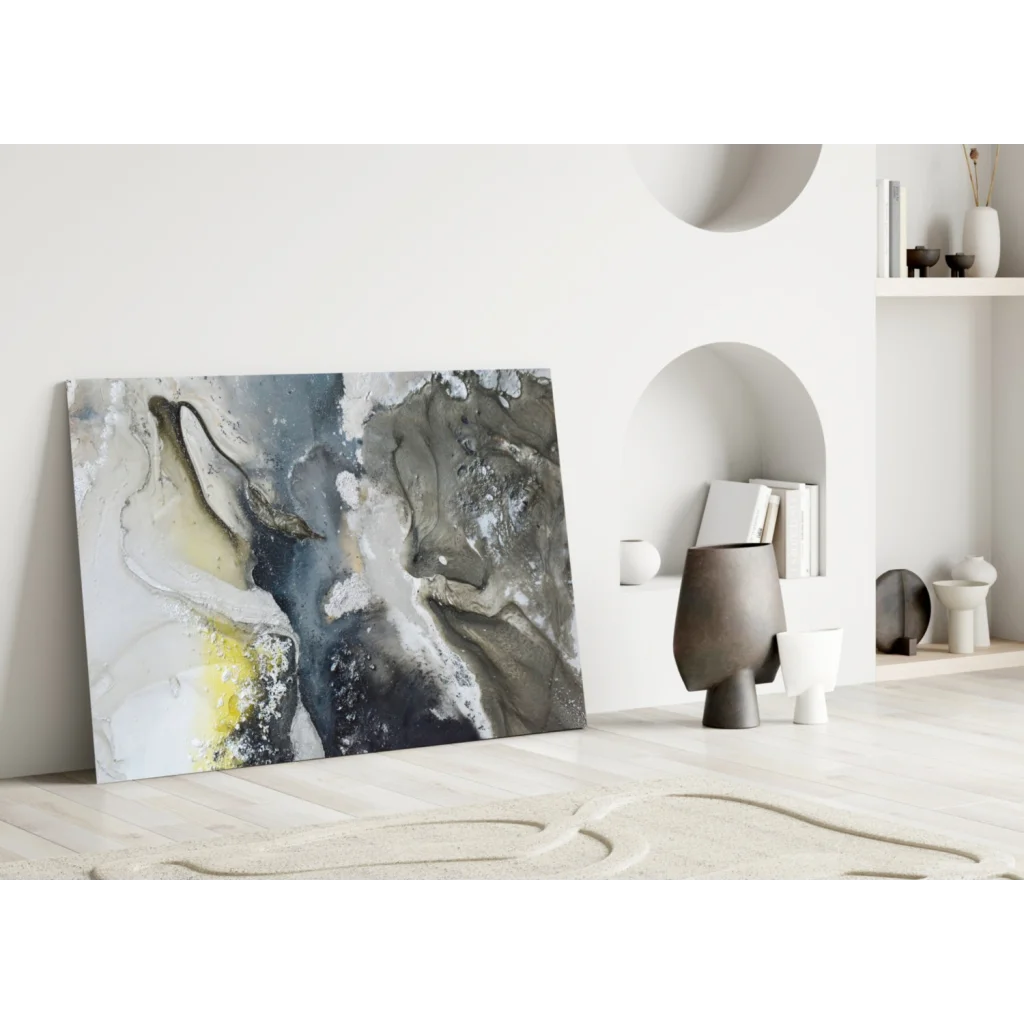 Swirling Gray and Yellow Abstract Canvas Wall Art | Modern Wall Art Decor | vintageantiquesgifts.com