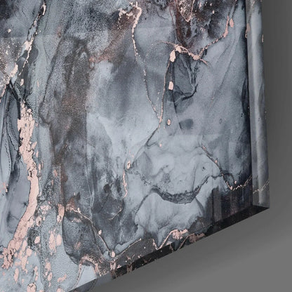 Stunning rose gold marble glass wall art with dark gray veining