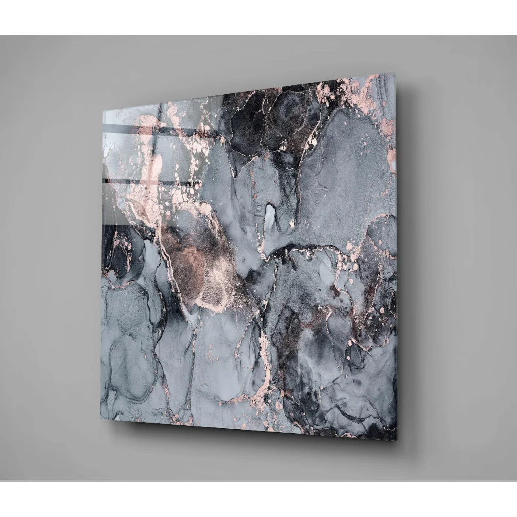 Stunning rose gold marble glass wall art panel with abstract swirls