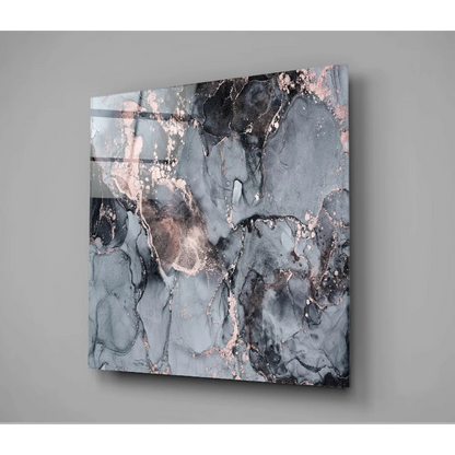 Stunning rose gold marble glass wall art panel with abstract swirls