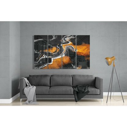 Swirling black orange white abstract wall art three-panel canvas