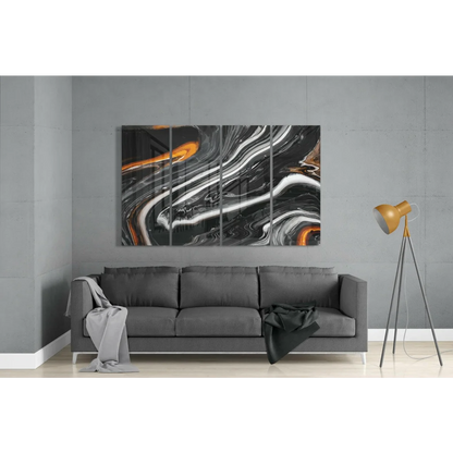 Stunning orange marble glass wall art triptych in modern living room