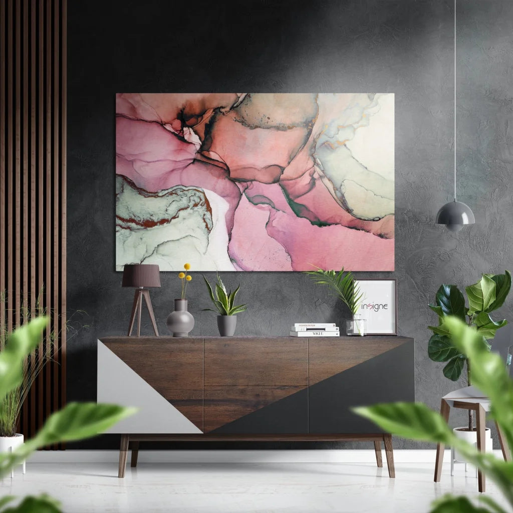 Swirling pink abstract art on brushed aluminium dibond print