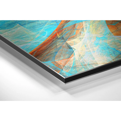 Abstract turquoise orange cream swirled art on brushed aluminium dibond