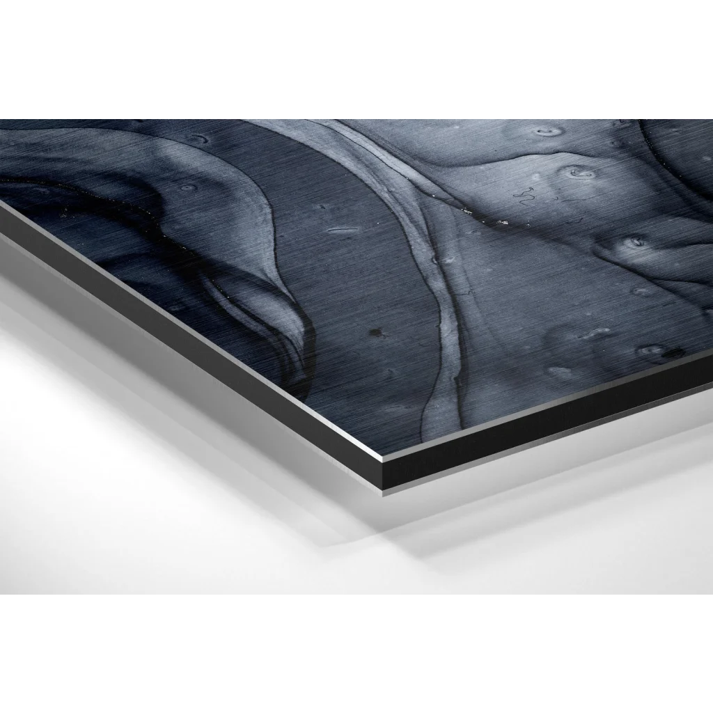 Dark blue and gray abstract on brushed aluminium dibond canvas