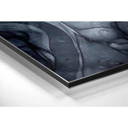Dark blue and gray abstract on brushed aluminium dibond canvas