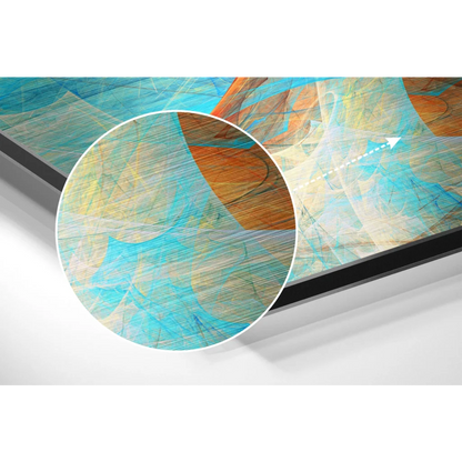 Abstract teal orange cream swirled patterns on brushed aluminium dibond wall art