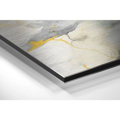 Modern brushed aluminium dibond abstract wall art with silver gold accents
