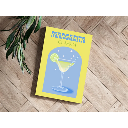 Margarita Clasica Insigne Aluminum Print of bright yellow poster with starry margarita illustration