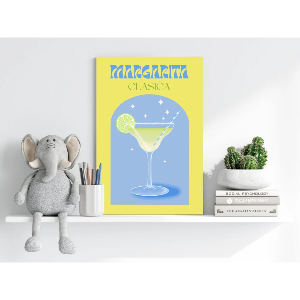 Vibrant margarita insigne aluminum print with lime garnish and starry background