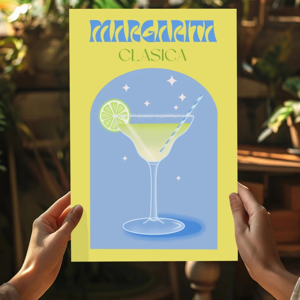 Vibrant margarita clasica insigne aluminum print on yellow poster