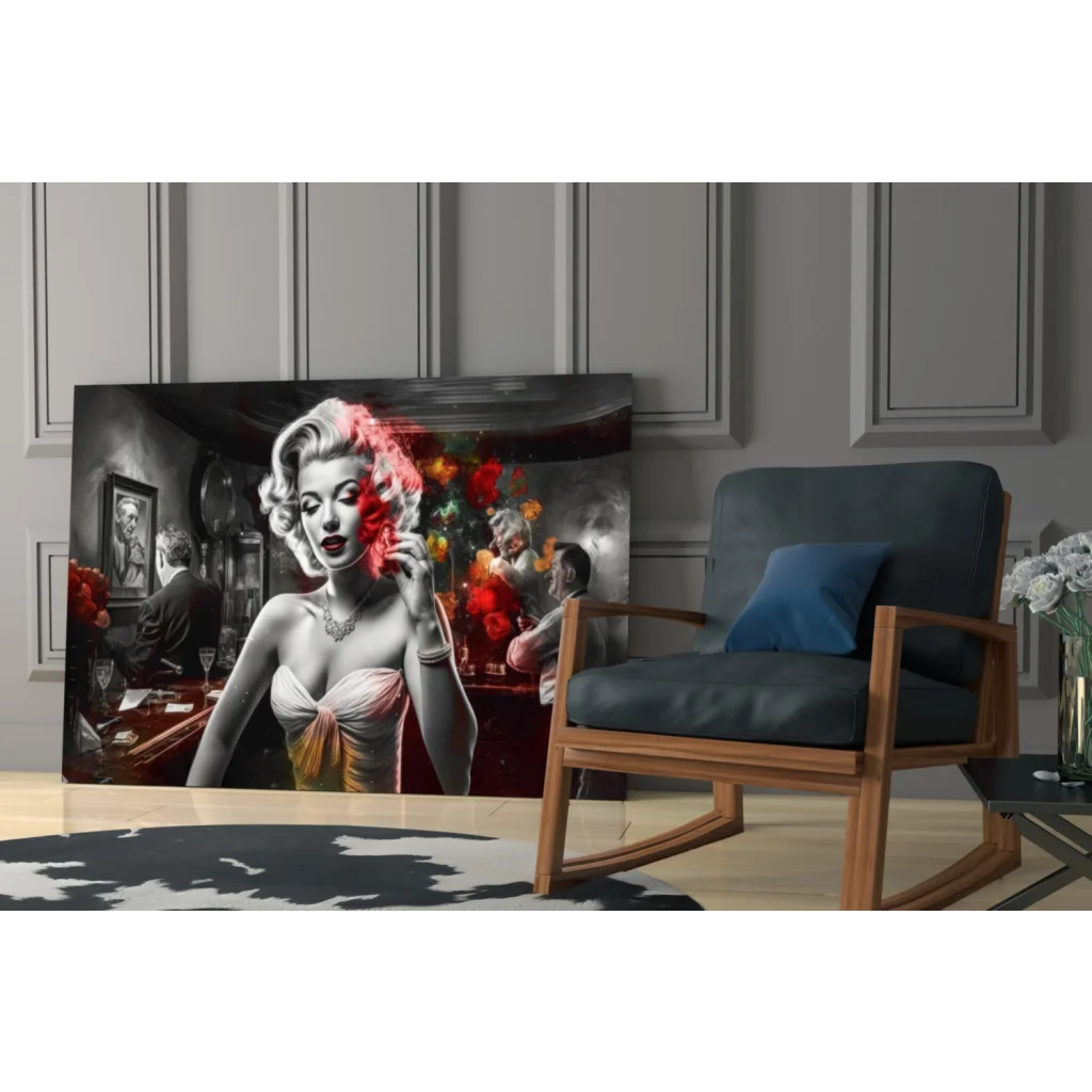 Marilyn Monroe pop art glass wall art with red flowers