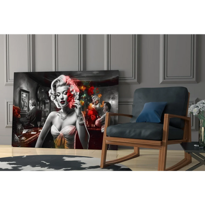 Marilyn Monroe pop art glass wall art with red flowers